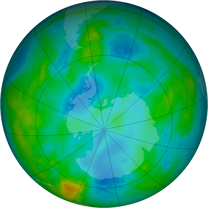 Antarctic ozone map for 21 May 1982